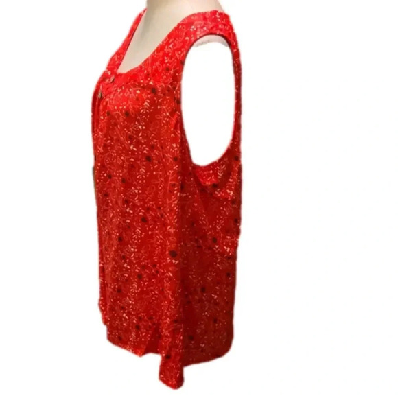 Ditsy Floral Print Red Tank Top Size 3XL (18W) Tunic Length Round Neck Stretch - Picture 5 of 6